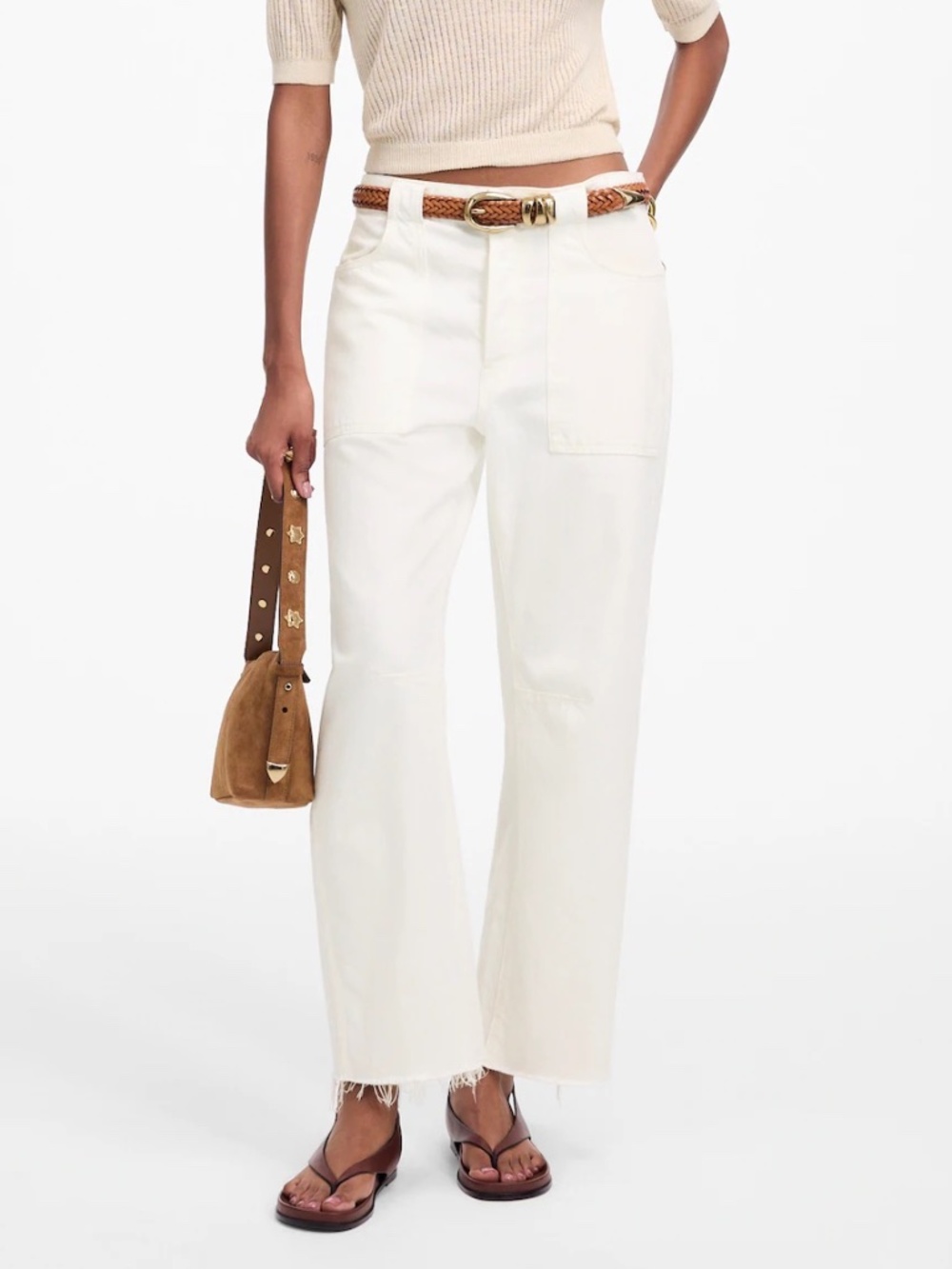 Madewell White The Darted Barrel Leg Jean Size 31 NWT Button Fly Rigid Denim
